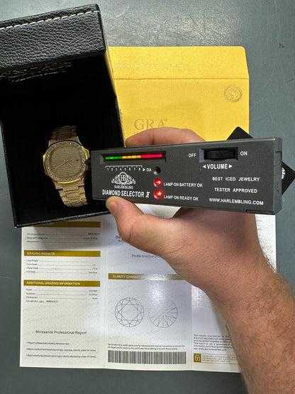 Hip Hop Real Mens Baguette 14k Gold Real MOISSANITE Watch Iced Automatic Movement HipHop