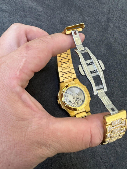 Hip Hop Real Mens Baguette 14k Gold Real MOISSANITE Watch Iced Automatic Movement HipHop
