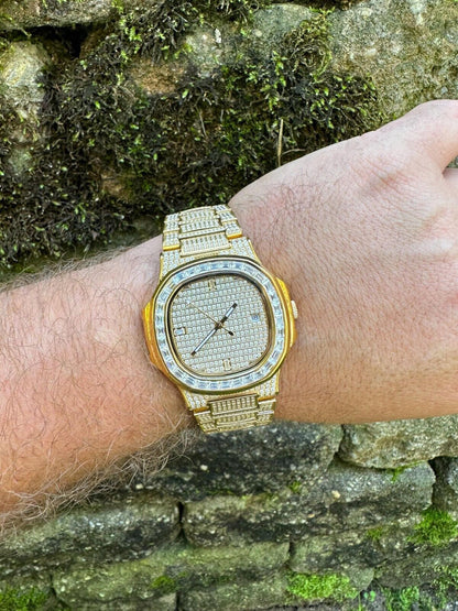 Hip Hop Real Mens Baguette 14k Gold Real MOISSANITE Watch Iced Automatic Movement HipHop