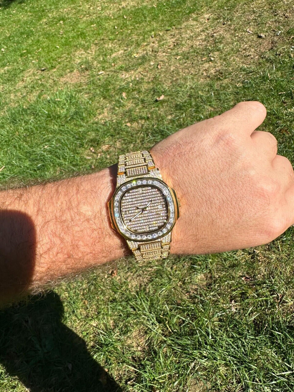 Hip Hop Real Mens Baguette 14k Gold Real MOISSANITE Watch Iced Automatic Movement HipHop