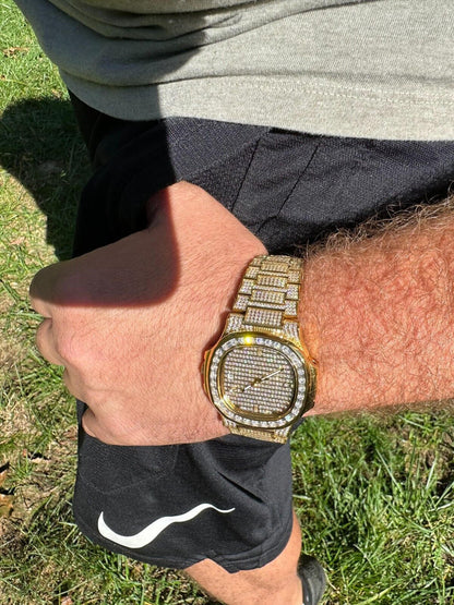 Hip Hop Real Mens Baguette 14k Gold Real MOISSANITE Watch Iced Automatic Movement HipHop