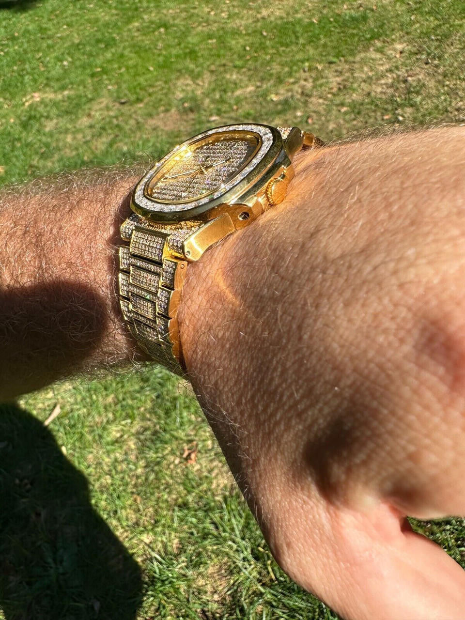 Hip Hop Real Mens Baguette 14k Gold Real MOISSANITE Watch Iced Automatic Movement HipHop