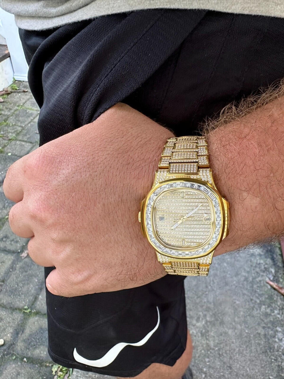 Hip Hop Real Mens Baguette 14k Gold Real MOISSANITE Watch Iced Automatic Movement HipHop