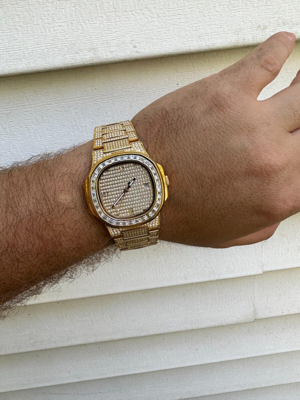 Hip Hop Real Mens Baguette 14k Gold Real MOISSANITE Watch Iced Automatic Movement HipHop