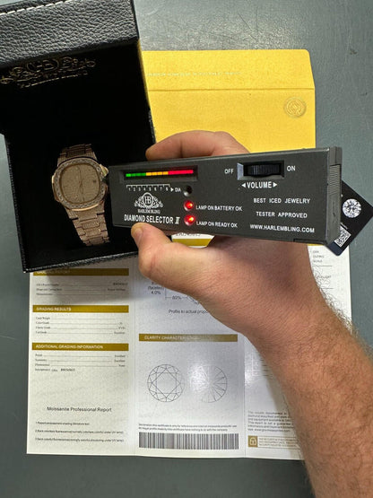 Hip Hop Real Mens Baguette 14k Rose Gold Real MOISSANITE Watch Iced Automatic Movement