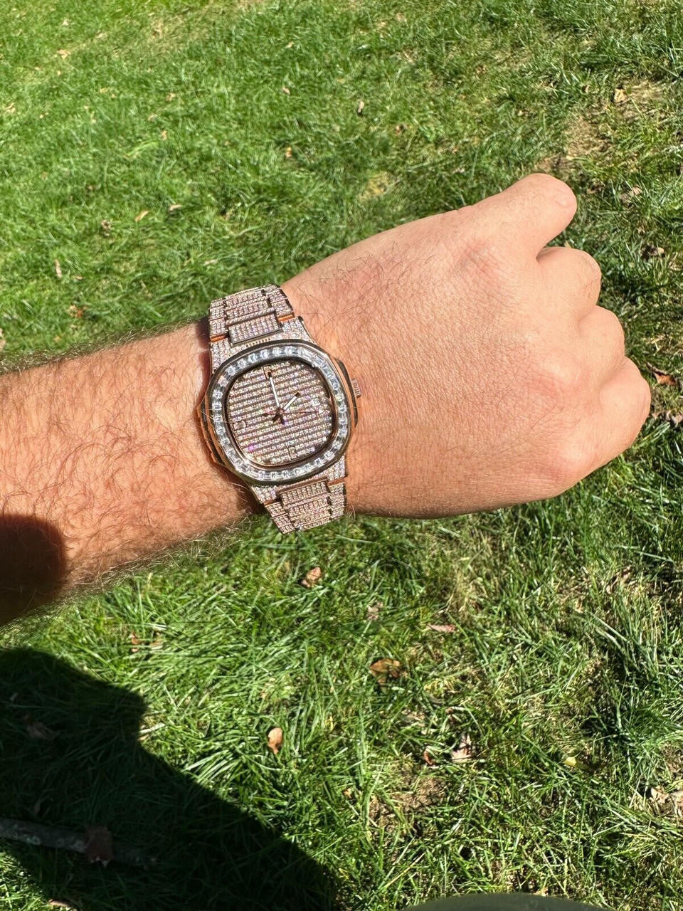 Hip Hop Real Mens Baguette 14k Rose Gold Real MOISSANITE Watch Iced Automatic Movement