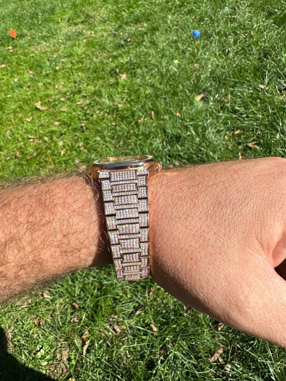 Hip Hop Real Mens Baguette 14k Rose Gold Real MOISSANITE Watch Iced Automatic Movement