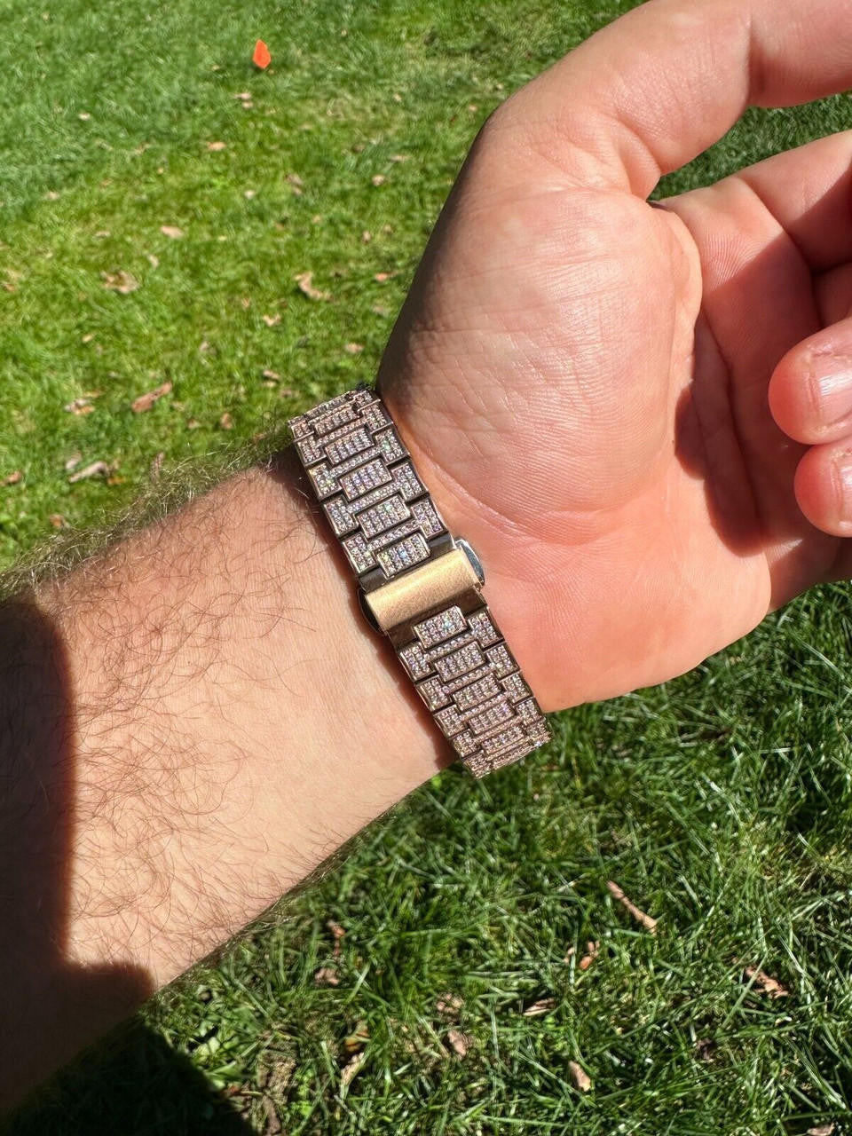 Hip Hop Real Mens Baguette 14k Rose Gold Real MOISSANITE Watch Iced Automatic Movement