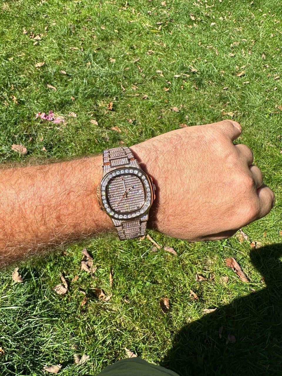 Hip Hop Real Mens Baguette 14k Rose Gold Real MOISSANITE Watch Iced Automatic Movement