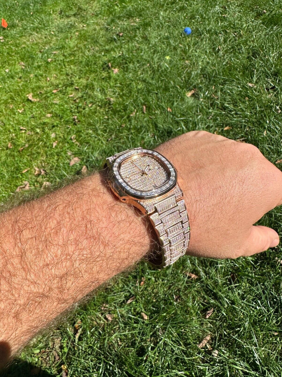 Hip Hop Real Mens Baguette 14k Rose Gold Real MOISSANITE Watch Iced Automatic Movement