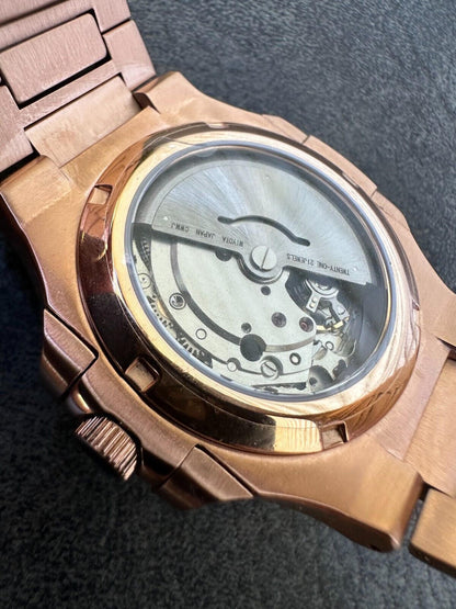 Hip Hop Real Mens Baguette 14k Rose Gold Real MOISSANITE Watch Iced Automatic Movement