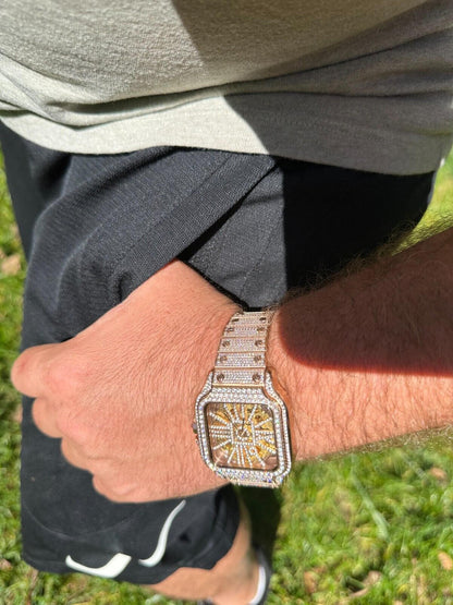 Hip Hop Real Mens MOISSANITE 14k Rose Gold Watch Iced Automatic Movement HipHop Skeleton