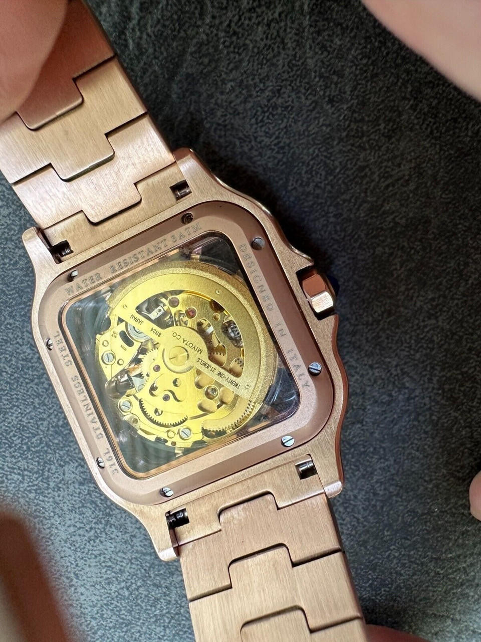 Hip Hop Real Mens MOISSANITE 14k Rose Gold Watch Iced Automatic Movement HipHop Skeleton