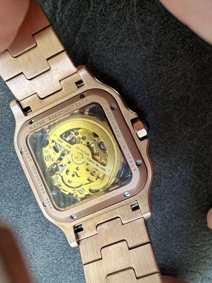 Hip Hop Real Mens MOISSANITE 14k Rose Gold Watch Iced Automatic Movement HipHop Skeleton