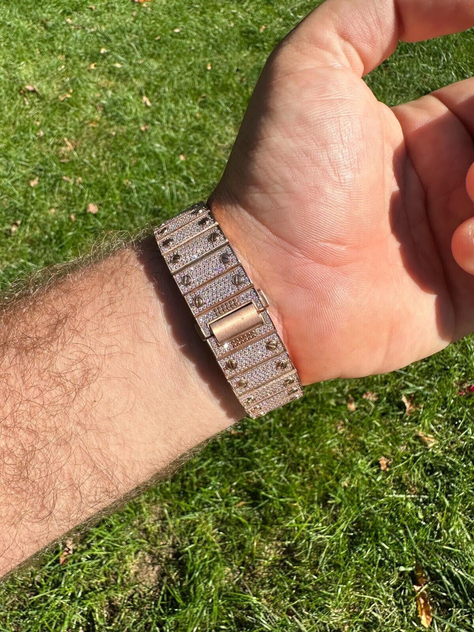 Hip Hop Real Mens MOISSANITE 14k Rose Gold Watch Iced Automatic Movement HipHop Skeleton