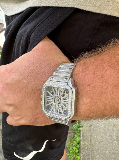 Hip Hop Real Mens MOISSANITE Watch Iced Automatic Movement Hip Hop Bust Down Skeleton