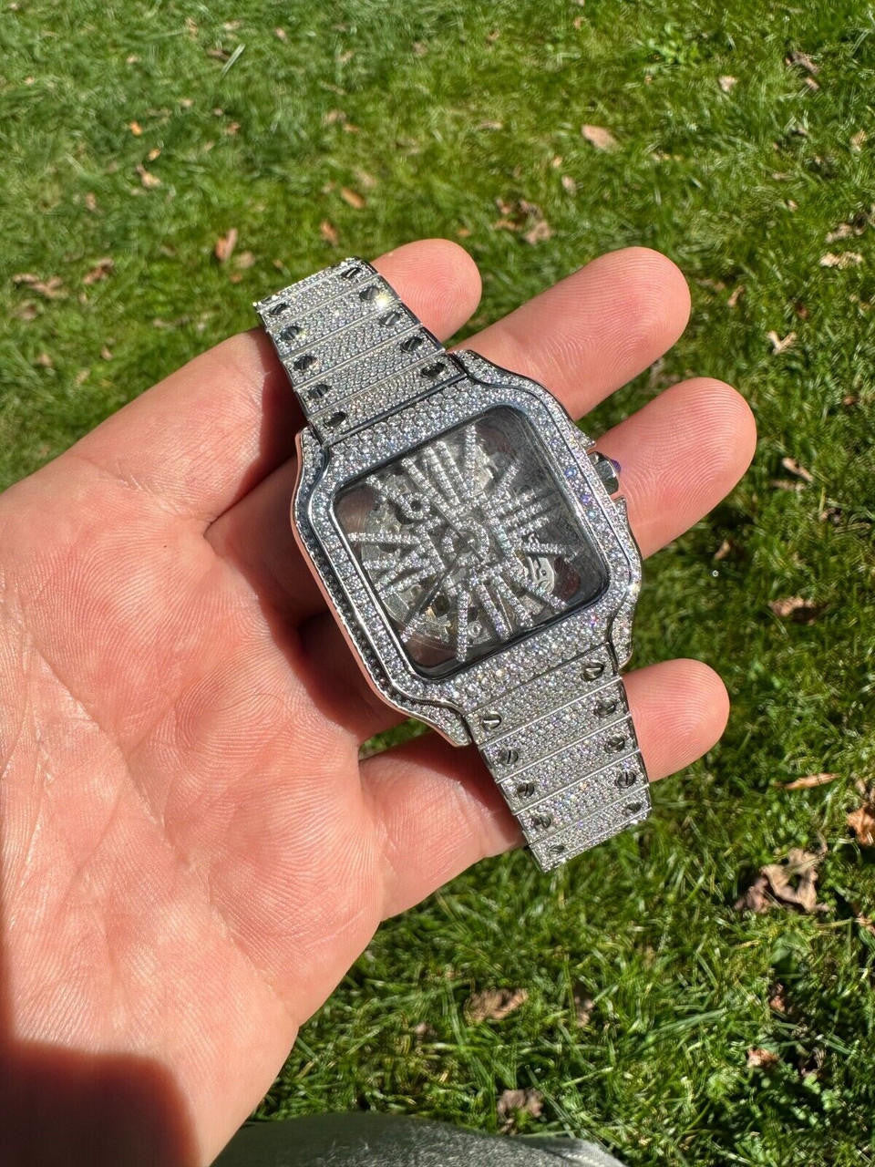 Hip Hop Real Mens MOISSANITE Watch Iced Automatic Movement Hip Hop Bust Down Skeleton