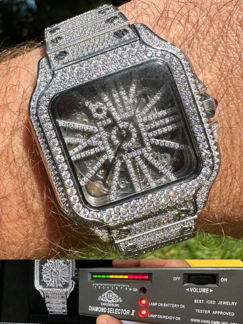 Hip Hop Real Mens MOISSANITE Watch Iced Automatic Movement Hip Hop Bust Down Skeleton