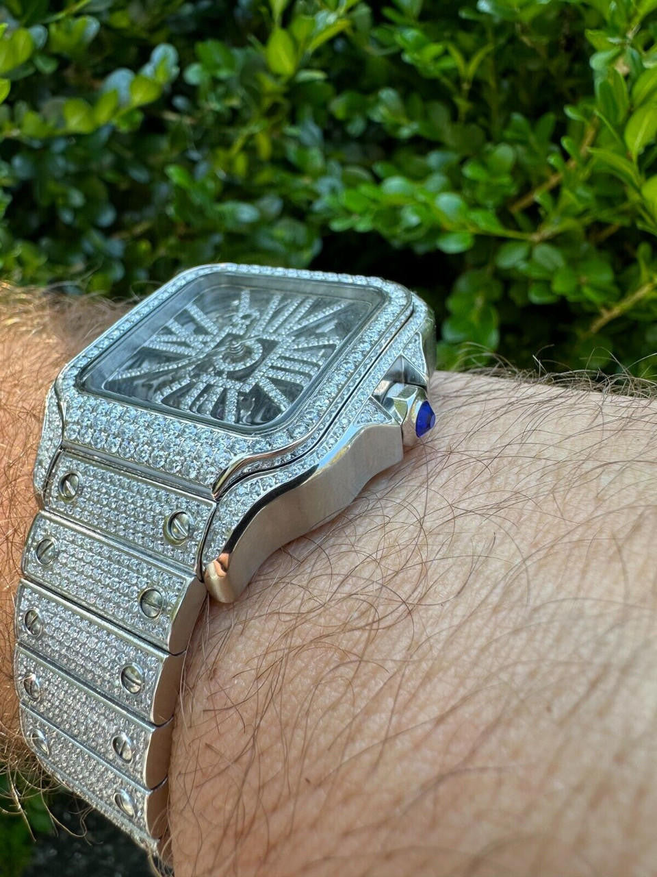 Hip Hop Real Mens MOISSANITE Watch Iced Automatic Movement Hip Hop Bust Down Skeleton