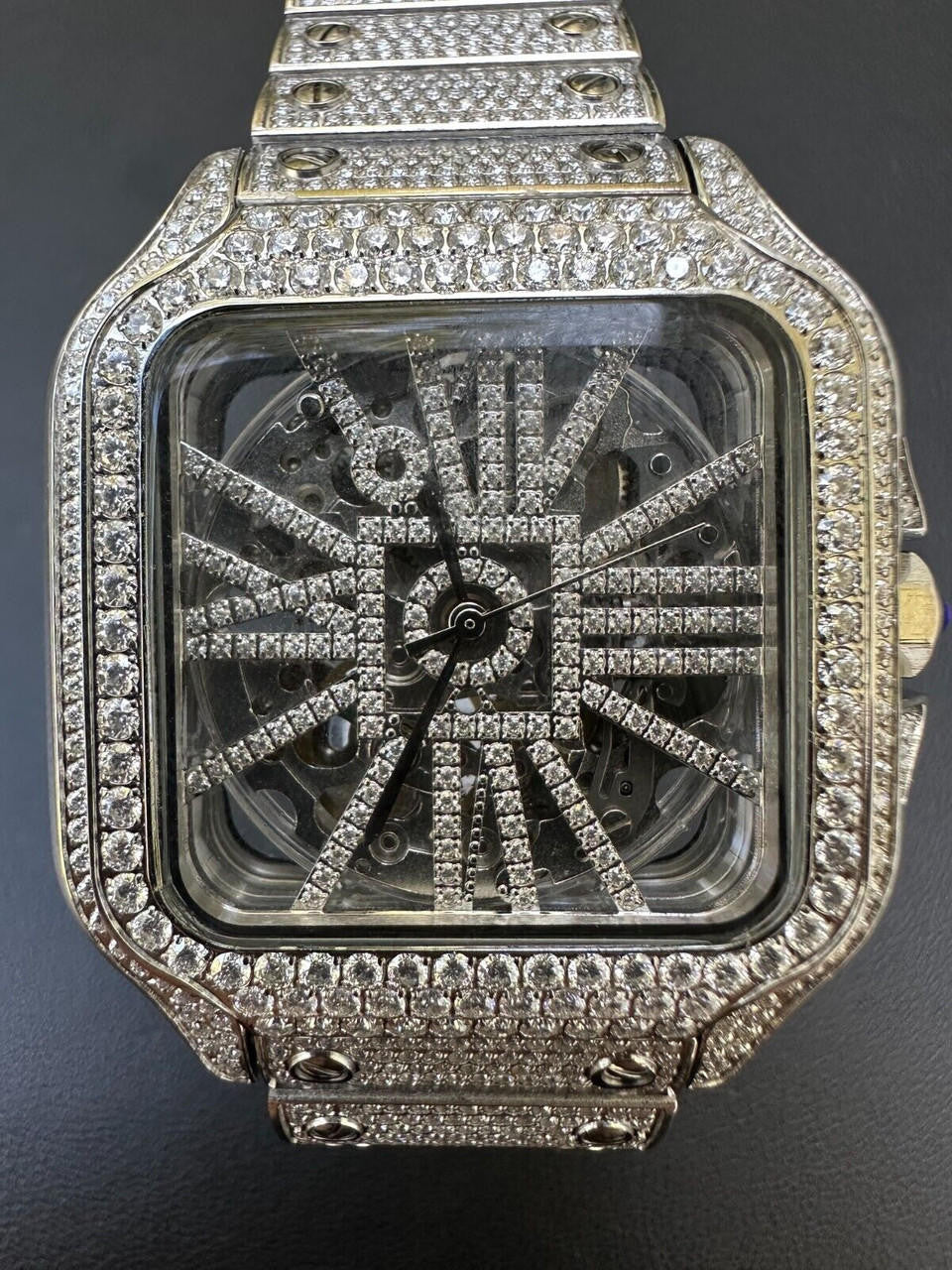 Real Mens MOISSANITE Watch Iced Automatic Movement Hip Hop Bust