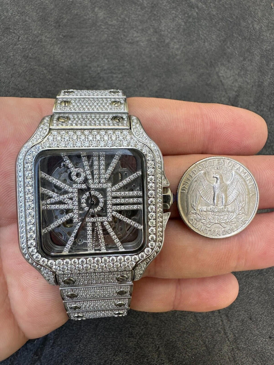 Hip Hop Real Mens MOISSANITE Watch Iced Automatic Movement Hip Hop Bust Down Skeleton