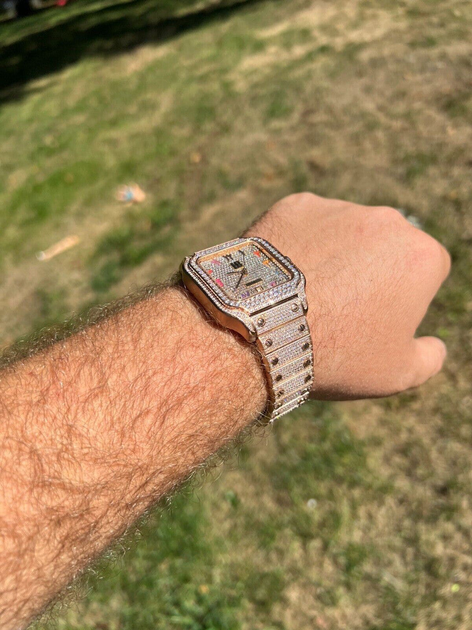 Hip Hop Real Mens MOISSANITE Watch Iced Automatic Movement Hip Hop Rose Gold Arabic Face