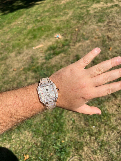 Hip Hop Real Mens MOISSANITE Watch Iced Automatic Movement Hip Hop Rose Gold Arabic Face