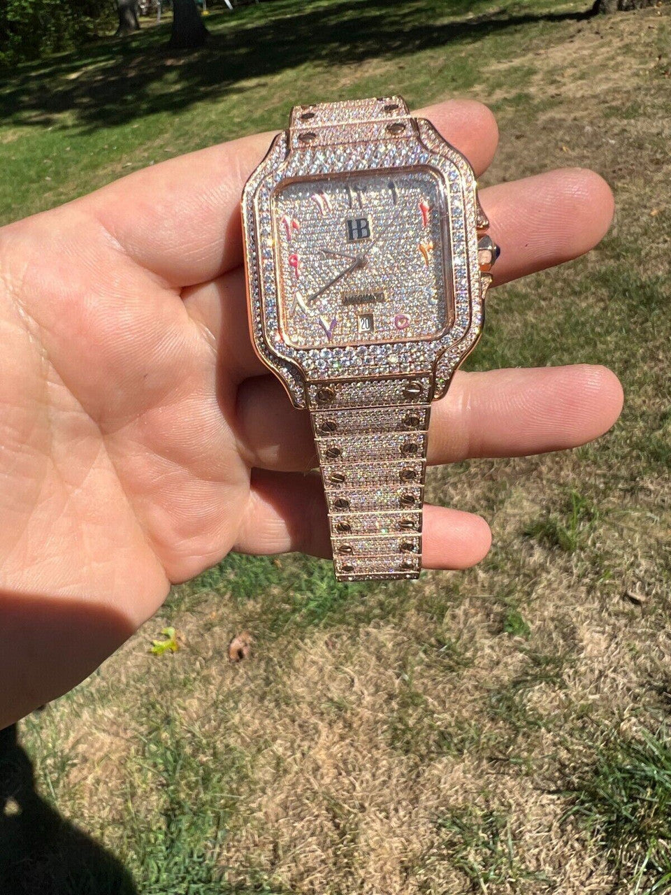 Hip Hop Real Mens MOISSANITE Watch Iced Automatic Movement Hip Hop Rose Gold Arabic Face