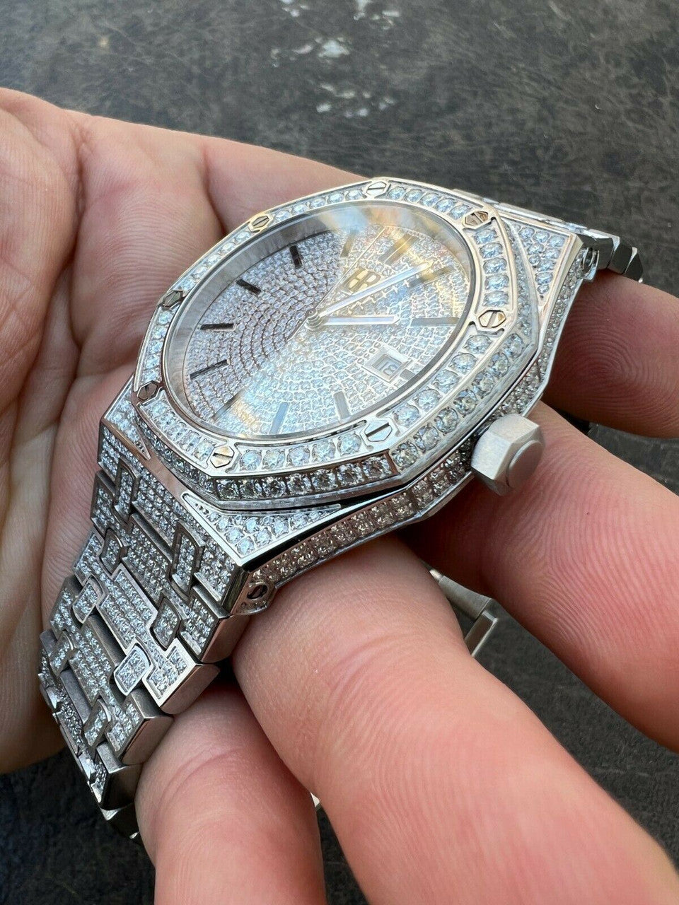 Real Mens MOISSANITE Watch Iced Automatic Skeleton 44mm HipHop