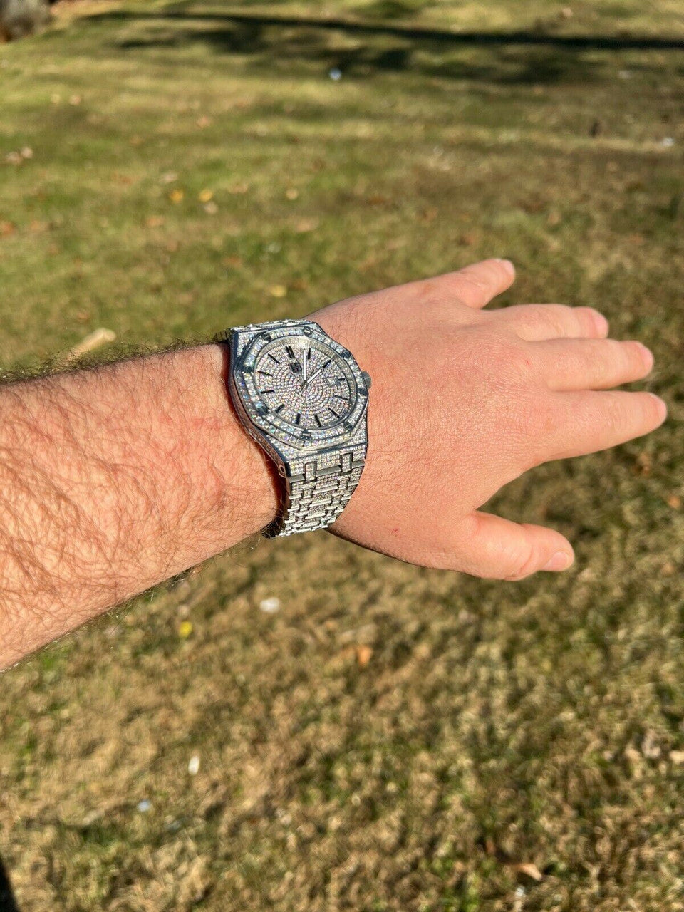 Hip Hop Real Mens MOISSANITE Watch Iced Automatic Skeleton 44mm HipHop Pass Diamond Test