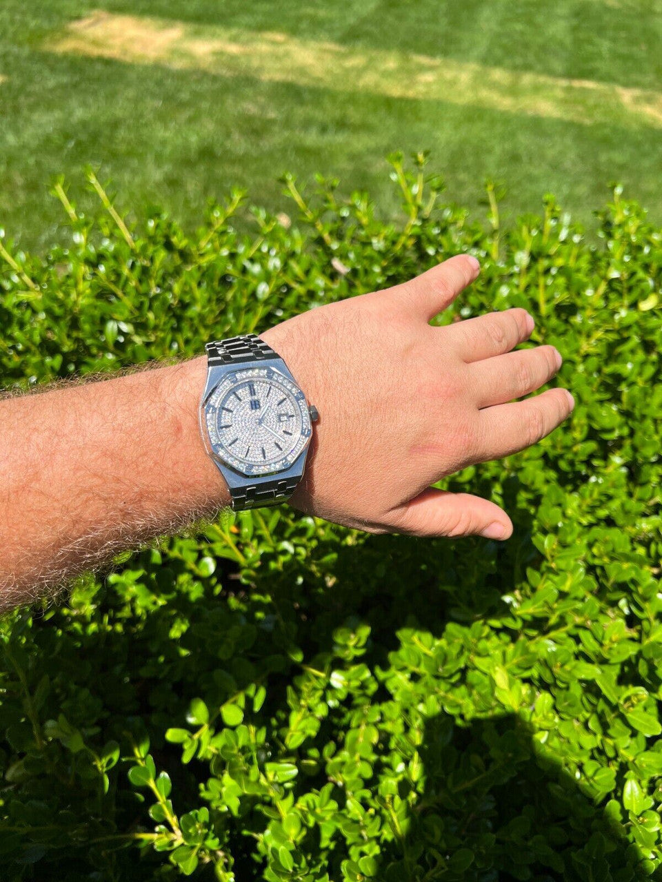 Hip Hop Real Mens Silver Watch Iced Automatic Skeleton Back 44mm Moissanite Hip Hop