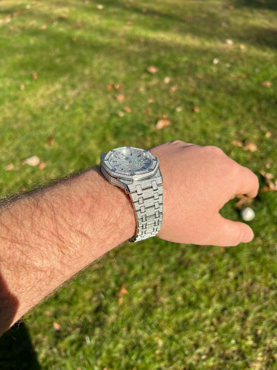 Real Mens Watch Fully Iced Bust Down Out Skeleton Back Automatic