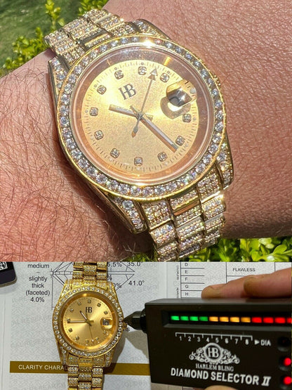 Hip Hop Real MOISSANITE Automatic Presidential Watch Gold Iced Hip Hop Pass Diamond Test