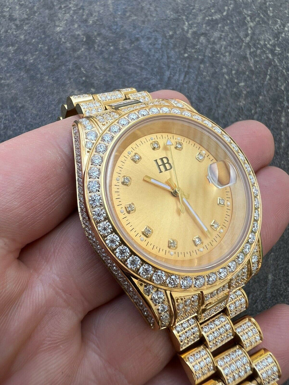 Hip Hop Real MOISSANITE Automatic Presidential Watch Gold Iced Hip Hop Pass Diamond Test