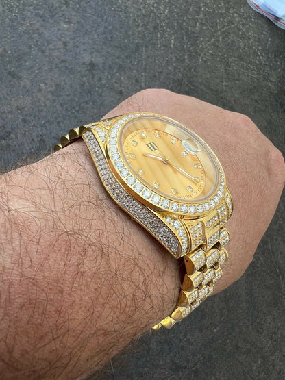 Hip Hop Real MOISSANITE Automatic Presidential Watch Gold Iced Hip Hop Pass Diamond Test