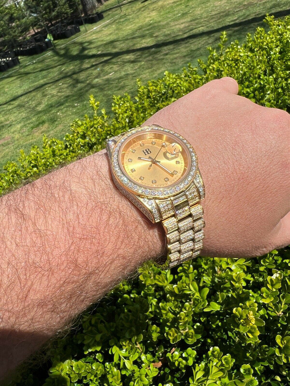 Hip Hop Real MOISSANITE Automatic Presidential Watch Gold Iced Hip Hop Pass Diamond Test