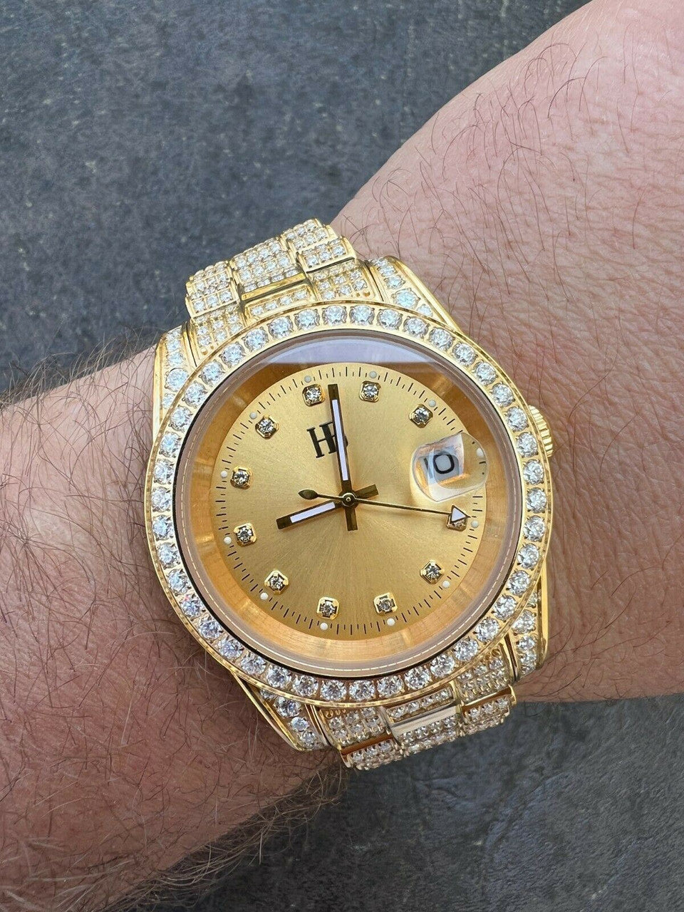 Hip Hop Real MOISSANITE Automatic Presidential Watch Gold Iced Hip Hop Pass Diamond Test