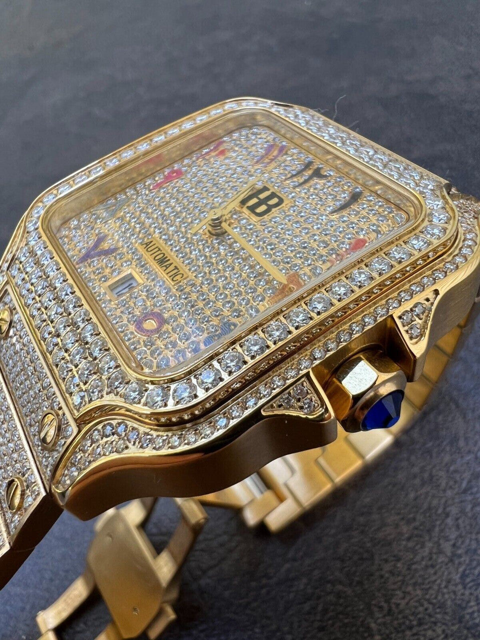 Hip Hop Real MOISSANITE Gold Watch Iced Automatic Arabic #s Hip Hop Pass Diamond Tester