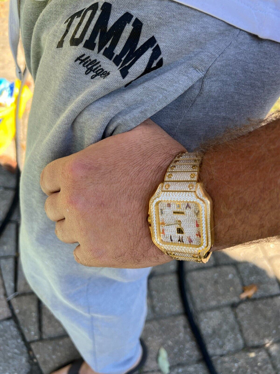 Hip Hop Real MOISSANITE Gold Watch Iced Automatic Arabic #s Hip Hop Pass Diamond Tester