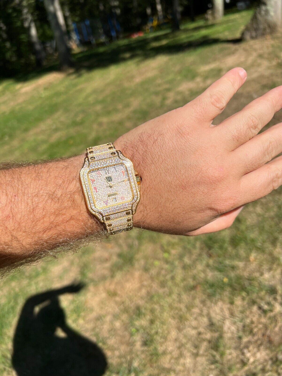 Hip Hop Real MOISSANITE Gold Watch Iced Automatic Arabic #s Hip Hop Pass Diamond Tester