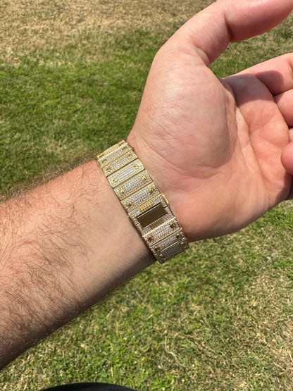 Hip Hop Real MOISSANITE Hip Hop Watch Fully Iced Mens Automatic Movement Gold Arabic