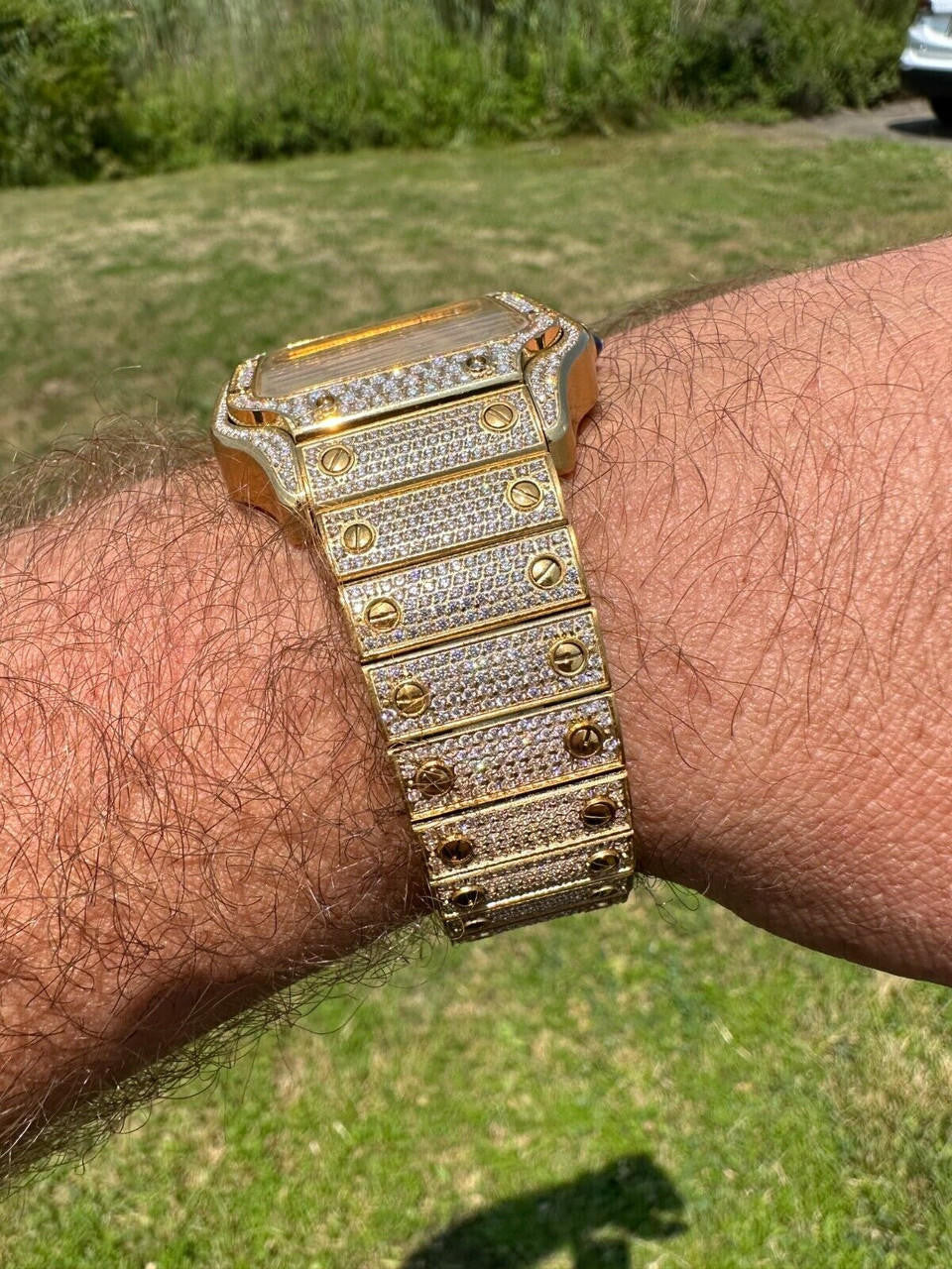 Hip Hop Real MOISSANITE Hip Hop Watch Fully Iced Mens Automatic Movement Gold Arabic