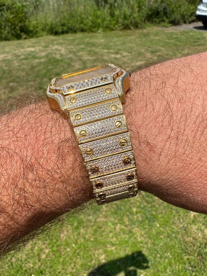 Hip Hop Real MOISSANITE Hip Hop Watch Fully Iced Mens Automatic Movement Gold Arabic