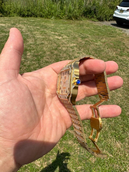 Hip Hop Real MOISSANITE Hip Hop Watch Fully Iced Mens Automatic Movement Gold Arabic