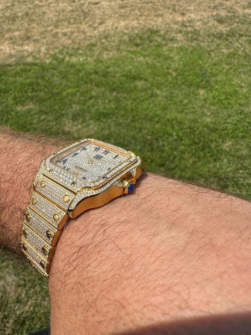 Hip Hop Real MOISSANITE Hip Hop Watch Fully Iced Mens Automatic Movement Gold Arabic