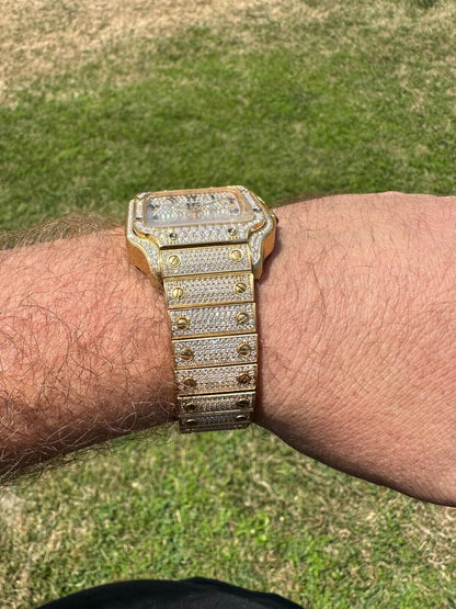 Hip Hop Real MOISSANITE Hip Hop Watch Fully Iced Mens Automatic Movement Gold Arabic