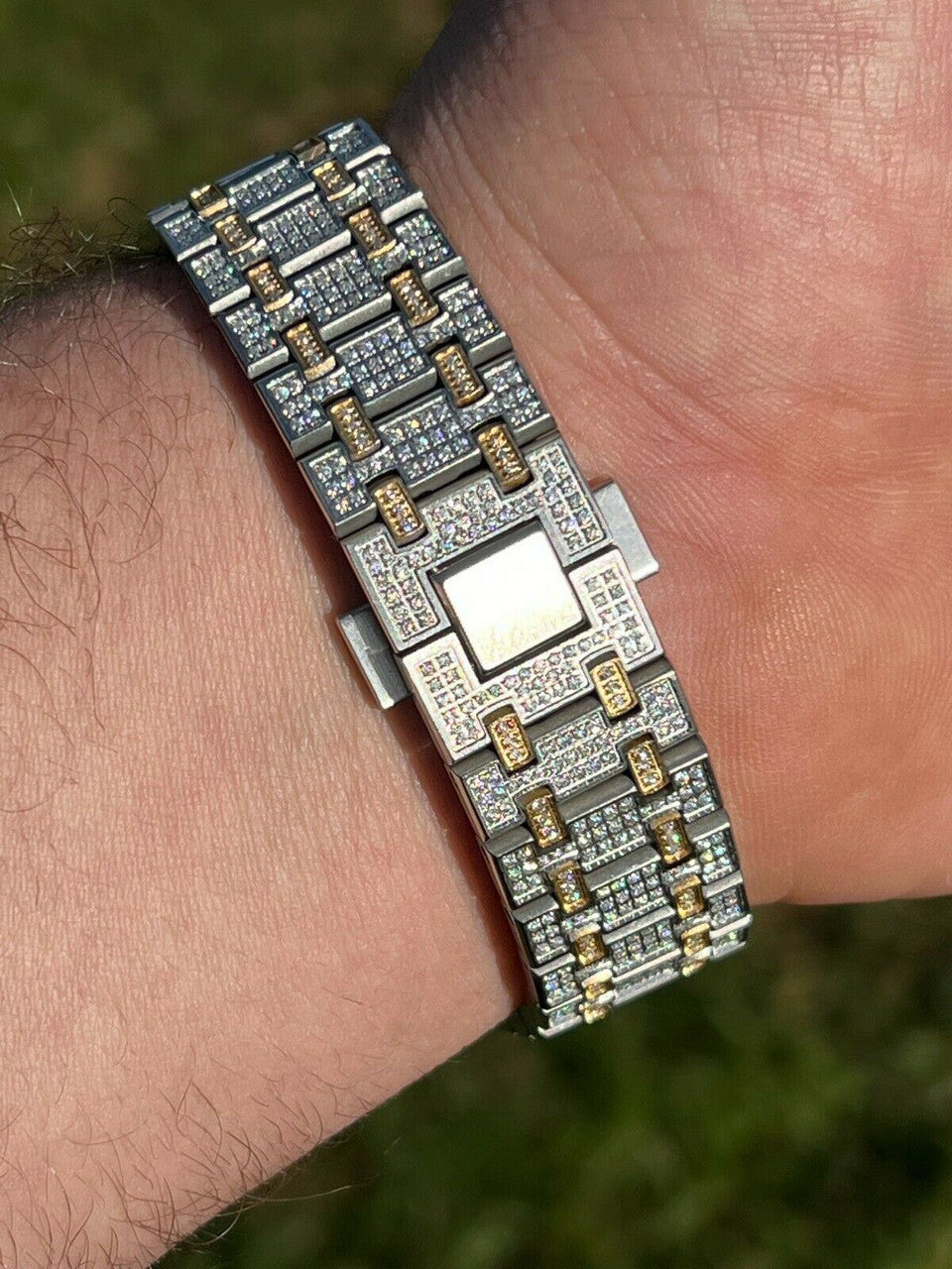 Hip Hop Real MOISSANITE Mens Skeleton Watch Iced Gold and Silver Hip Hop Pass Diamond Test