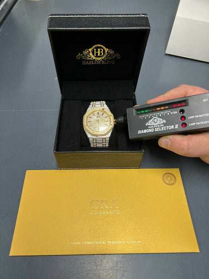 Hip Hop Real MOISSANITE Mens Skeleton Watch Iced Gold and Silver Hip Hop Pass Diamond Test