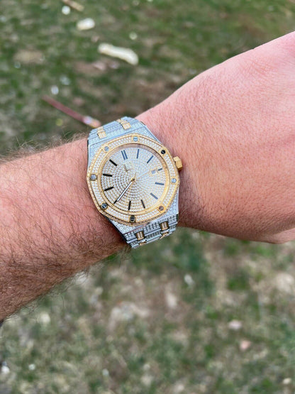 Hip Hop Real MOISSANITE Mens Skeleton Watch Iced Gold and Silver Hip Hop Pass Diamond Test