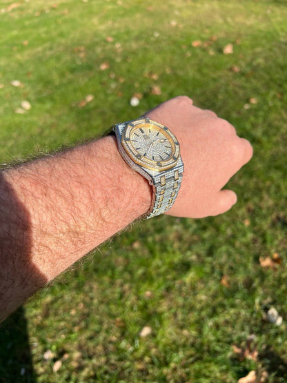 Hip Hop Real MOISSANITE Mens Skeleton Watch Iced Gold and Silver Hip Hop Pass Diamond Test